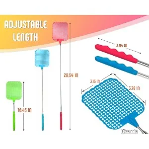 3 PCS Extendable Fly Swatter Plastic Fly Swatter Racket - Bug Swatter Metal Long Handle Fly Swatter Telescoping Fly Swatter - Heavy Duty Fly Swatter Mosquito Swatter Racket - fly swatters heavy duty fly swatter gun bug swatter leather fly swatter fly swatters multi pack