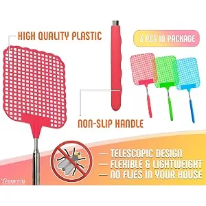 3 PCS Extendable Fly Swatter Plastic Fly Swatter Racket - Bug Swatter Metal Long Handle Fly Swatter Telescoping Fly Swatter - Heavy Duty Fly Swatter Mosquito Swatter Racket - zapper fly swatter fly swatter heavy duty fly swatter multi-pacl electronic fly swatter racket fly