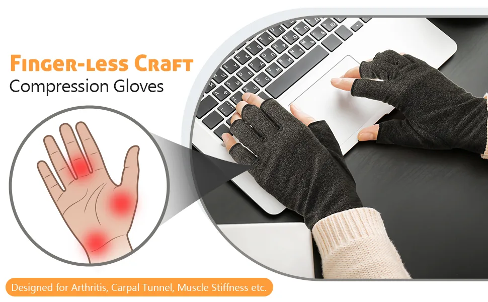 3 Pairs Compression Craft Arthritis Hands Gloves Fingerless Pressure Joint Relief for Quilting Sewing Typing Household Duties Black, Gray, Purple Medium (3 Pair) - product information 1
