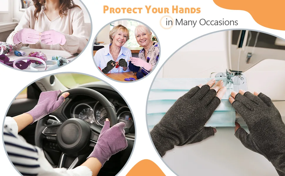 3 Pairs Compression Craft Arthritis Hands Gloves Fingerless Pressure Joint Relief for Quilting Sewing Typing Household Duties Black, Gray, Purple Medium (3 Pair) - product information 4