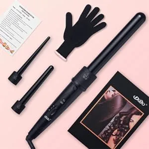 3 in 1 Curling Wand Set with 3 Interchangeable Curling Iron Ceramic Barrels with Heat Resistant Glove  Black - 3in1 curling wand iron
