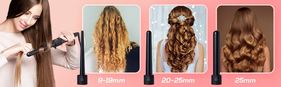 3 in 1 Curling Wand Set with 3 Interchangeable Curling Iron Ceramic Barrels with Heat Resistant Glove  Black - 3in1 curling wand iron