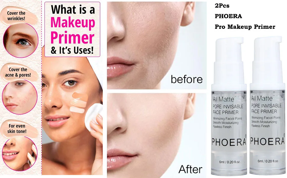 2Pcs Pro Makeup Primer, Long Lasting Hydrating Smoothing Isolated Moisturizing Oil Free Effect Make Up Base Matte Face Foundation Primer 0.20 Fl Oz (Pack of 2) - product information 29