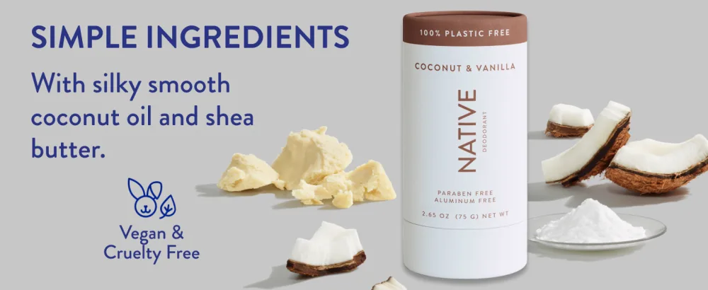 Native Plastic Free Deodorant Contains Naturally Derived Ingredients 72 Hour Odor Control or Women and Men - 2.65 Oz - Simple ingrediants breakdown