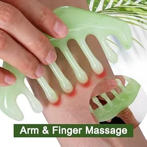 2pcs Massage Comb, Guasha Scraping Scalp Comb, Multi-Functional Handheld Head Massage Tool, Meridians Massager for Head Caring, Relaxation, Physical Therapy, Acupoint Treatment - Not Jade Beeswax Green - product information 3