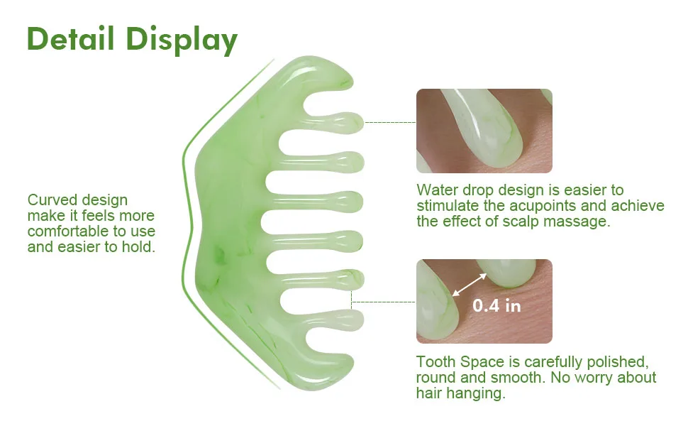 2pcs Massage Comb, Guasha Scraping Scalp Comb, Multi-Functional Handheld Head Massage Tool, Meridians Massager for Head Caring, Relaxation, Physical Therapy, Acupoint Treatment - Not Jade Beeswax Green - product information 5