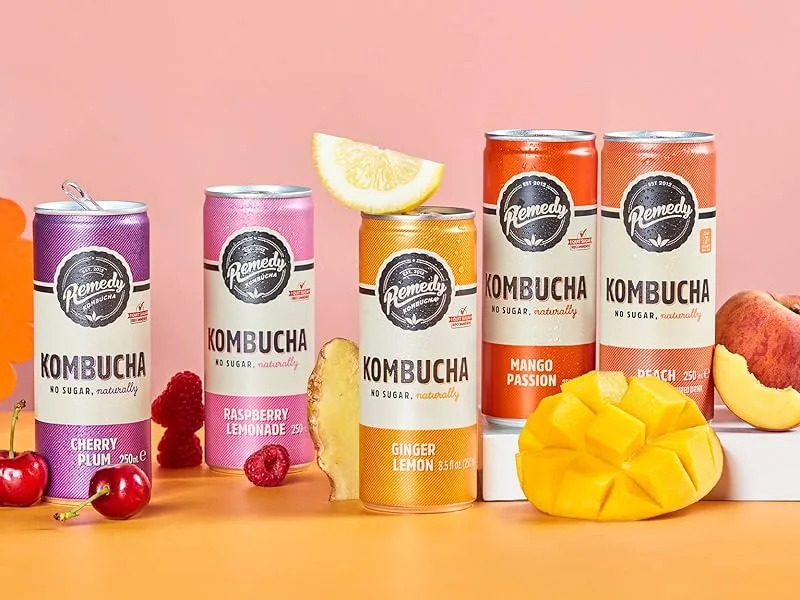 Remedy Raw Kombucha Tea Sparkling Live Cultured Drink Sugar Free - Ginger Lemon - 8.45 Oz - Pack Of 24 - rainbows