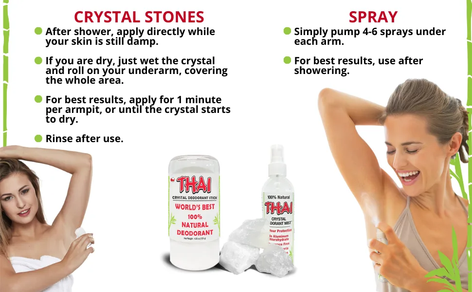 2-PACK Thai Crystal Deodorant Salt Stone - Clinically Tested, Dermatologist Approved - Natural Unscented Aluminum-Free for Women Men & Teens - thai deo deodorant stone stick crystal aluminum free natural salt rock alum unscented for women teen