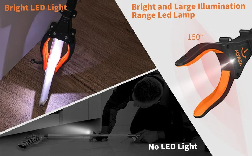 2-Pack Foldable Grabber Reacher Tool with Light, 32 Inch Trash Picker Grabber, Reacher Claw Grabber for Elderly, 90Rotating Anti-Slip Jaw, Durable Stick, Magnet Hook Orange - bright light