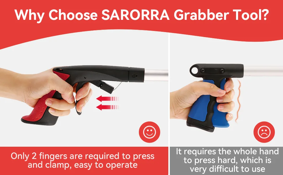 2-Pack 32 inch Grabber Reacher Tool, Foldable Trash Picker Extra Long Handle Reacher with Rotating Jaw Lightweight Picker Upper Grabber for Elderly Claw Pick Up Stick with Strong Magnetic Picker B: 2 Pack Red - grabber reacher tool