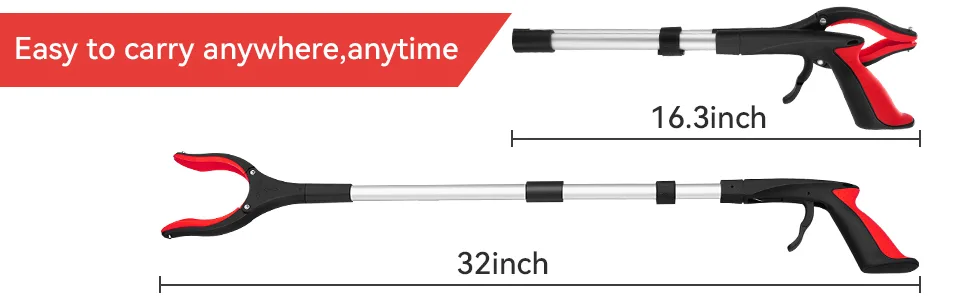 2-Pack 32 inch Grabber Reacher Tool, Foldable Trash Picker Extra Long Handle Reacher with Rotating Jaw Lightweight Picker Upper Grabber for Elderly Claw Pick Up Stick with Strong Magnetic Picker B: 2 Pack Red - trash picker
