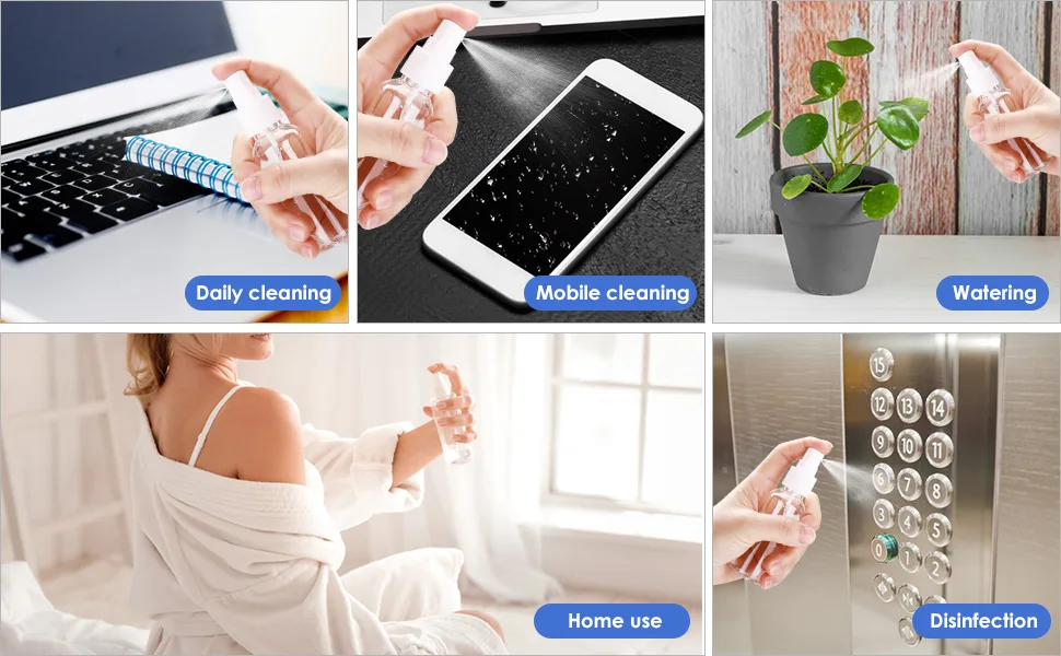 24 Pcs Spray Bottles 2oz / 55ml Clear Empty Mini Mister Spray Bottles Refillable Container Pocket Size Sprayer Set Essential Oils Travel Cleaning Solution Makeup Bottles with 2pcs Funnels 32pcs Labels White - spray bottle