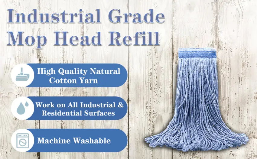 24 oz Loop-End Cotton Mop Head, Heavy Duty Mop Refills, 6 Inch Headband, Mop Head Replacement for Home, Industrial and Commercial Use (Blue) - image