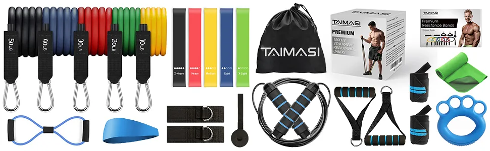 23Pcs Resistance Bands Set Workout Bands, 5 Stackable Exercise Bands with Handles, 5 Resistance Loop Bands, Jump Rope, Figure 8 Resistance Band, Headband, Cooling Towel - product information 6