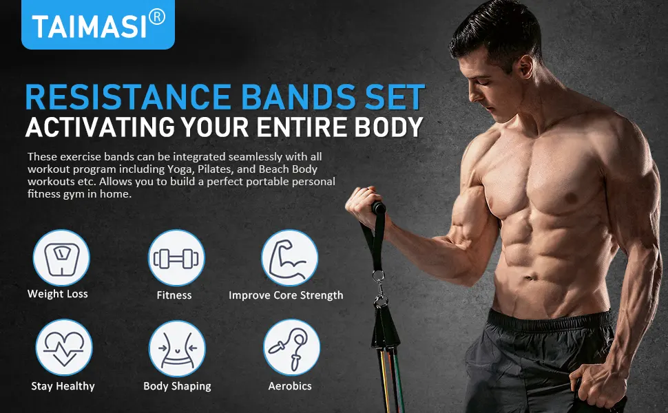 23Pcs Resistance Bands Set Workout Bands, 5 Stackable Exercise Bands with Handles, 5 Resistance Loop Bands, Jump Rope, Figure 8 Resistance Band, Headband, Cooling Towel - resistance band