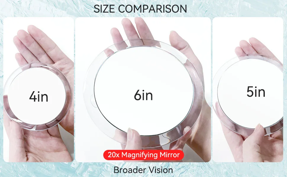 20x Magnifying Mirror with Suction Cup, Magnified Mirror, Close Up Mirror for Precise Details of Makeup, Super Magnification, 6" Dia 20x Magnification -Clear - 20x Magnifying Mirror with Suction Cup