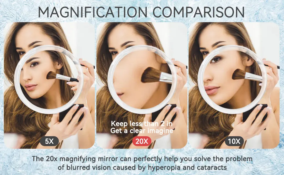 20x Magnifying Mirror with Suction Cup, Magnified Mirror, Close Up Mirror for Precise Details of Makeup, Super Magnification, 6" Dia 20x Magnification -Clear - 20x Magnifying Mirror with Suction Cup