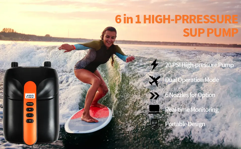 20PSI High Pressure SUP Air Pump, Dual Stage Inflation & Deflation Function Paddle Board Pump, for Inflatable Stand Up Paddle Boards, Boats, Tent Kayaks Orange - product information 1