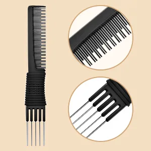 2 Pieces Rat Tail Fine Tooth Comb Carbon Fiber Teasing Styling Comb Anti Static Heat Resistant Tail Comb for Back Combing Root Teasing Adding Volume Evening Styling Women Men Black - product information 2