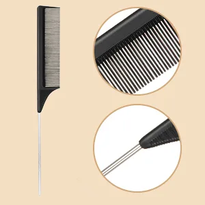 2 Pieces Rat Tail Fine Tooth Comb Carbon Fiber Teasing Styling Comb Anti Static Heat Resistant Tail Comb for Back Combing Root Teasing Adding Volume Evening Styling Women Men Black - product information 3