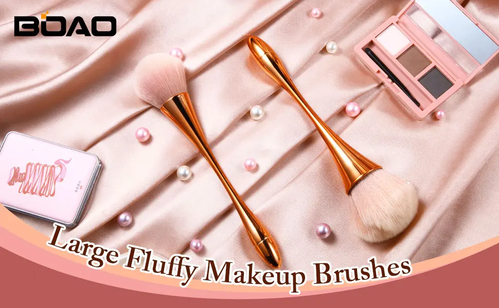 2 Pieces Large Mineral Powder Brush Nail Brushes Kabuki Makeup Brushes Soft Fluffy Foundation Brush Blush Brush for Large Coverage Loose Powder Bronzer Blush Blending Buffing (Rose Gold) - product information 1
