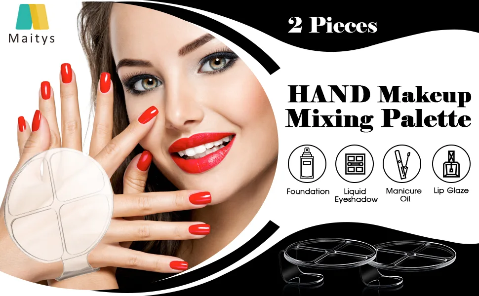 2 Pieces Hand Makeup Mixing Palette Makeup Hand-Held Palette Nail Art Manicure Palette Clear Makeup Palette for Mixing Foundation - product information 1
