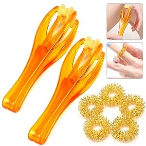 2 Pcs Finger Roller Massager and 5 Pcs Acupressure Massage Rings for Finger Hand Massage, Hand Blood Circulation Massage Roller Tools, Handheld Stress Relief Double Rubber Joint Roller Massager - finger massager roller climbing finger massager finger massage finger care massager
