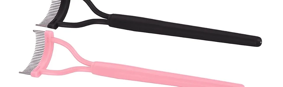 2 Pcs Eyelash Comb 17IF Makeup Mascara Separator Metal Teeth eyelashes Definer with Comb Cover for Women Mascara applicator Brushes Tool - pink culer