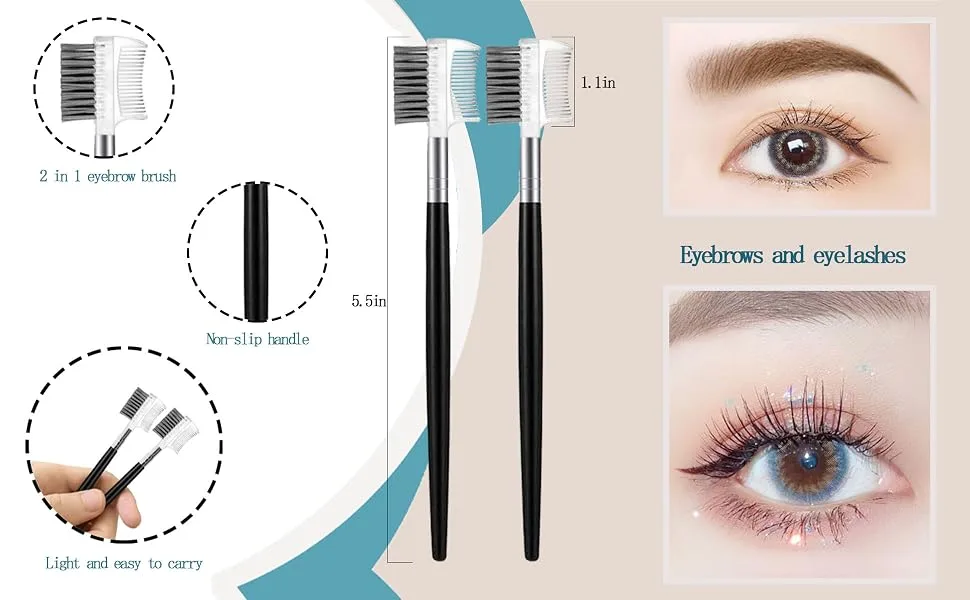 2 PCS Brow Brushes Makeup Eye Brow Brush Eyelash Dual Comb Combs brushes for Eyelashes Extension (Brow Brushes) - Brow Brushes