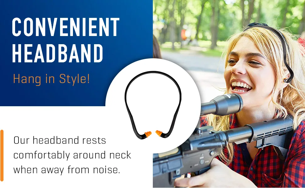 2 Pair Banded Ear Plugs Silicone - Shooting Ear Plugs Reusable Construction Ear Plugs for Work Hunting Ear Protection for Shooting Hearing Protection Noise Reduction Ear Plugs for Shooting Range - Convenient headband rest comfortably around neck when away from noise.