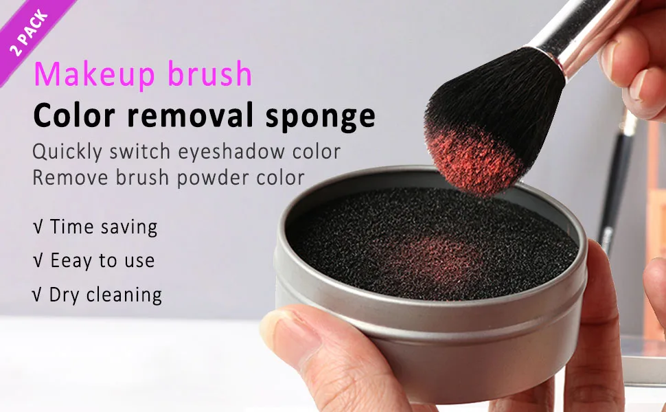 2 pack Makeup Brush Cleaner Sponges - Switch Eyeshadow Color Immediately & Dry Clean Makeup Brushes, Brush Cleaning Sponge Box for Home and Travel 2Pcs Black acticarbon scrubbing sponge - 2pcs-makeup-brush-color-removal