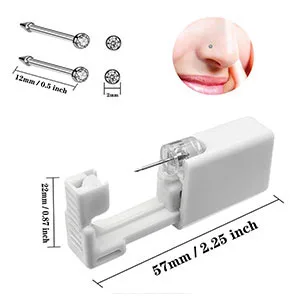 2 Pack Home Nose Piercing Kit, SLVIEKAE Disposable Self Nose Piercing Gun, Nose Stud Piercing Kit with 6 Pcs Free Nose Rings (Silver) - 2 Pack Nose Piercing Tool