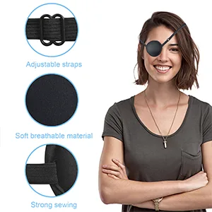 2 Pack Eye Patches for Adults and Kid, Soft 3D Lazy Eye Patch, Adjustable Eye Patch for Left or Right Eyes, One Eye Cover for Cosplay or Party (Black) - Adjustable Eye Patch