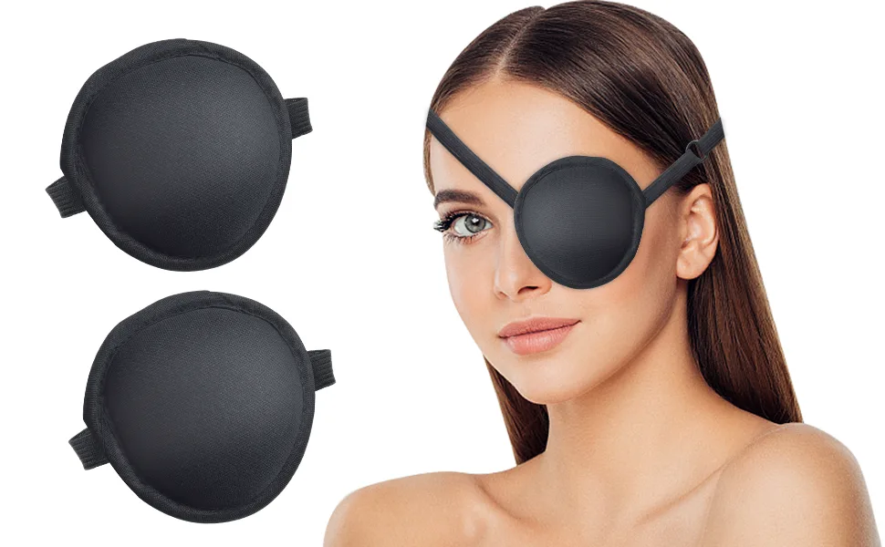 2 Pack Eye Patches for Adults and Kid, Soft 3D Lazy Eye Patch, Adjustable Eye Patch for Left or Right Eyes, One Eye Cover for Cosplay or Party (Black) - Eye Patches