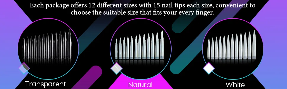 180 Pieces Extra Long Nails Tips Stiletto False Nails Sharp 12 Sizes Artificial Nails Tips with Nail Files for DIY Fake Nail Manicure Nail Salon Teaching Practice and Performances (Clear) - product information 6