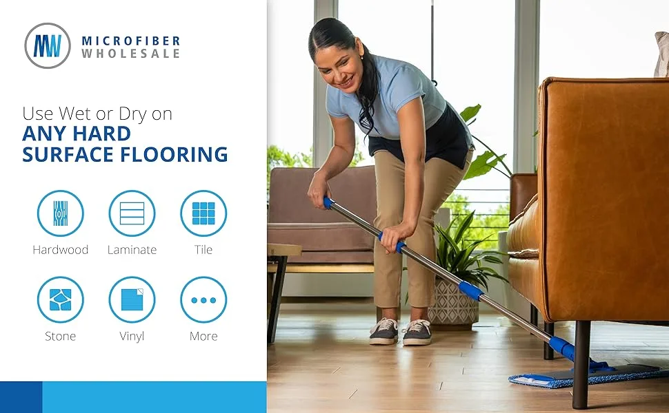 18" Professional Microfiber Mop - Hardwood Floor Mop - Dry & Wet Mop for Wood, Laminate, Tile, Vinyl Floors | Washable Pads | Wet & Dust Mopping | Adjustable Handle + 1 Microfiber Cloth - Microfiber Mop For Hardwood Tile Laminate Vinyl Stone Floors