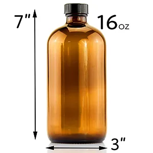 16-Ounce Amber Glass Bottles with Reusable Chalk Labels and Lids (2 Pack), Refillable Brown Boston Round Bottles, with Black 28-400 Caps - cornucopia bottles jars canisters storage glass plastic metal containers pumps spray lids functional