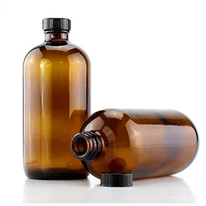 16-Ounce Amber Glass Bottles with Reusable Chalk Labels and Lids (2 Pack), Refillable Brown Boston Round Bottles, with Black 28-400 Caps - cornucopia bottles jars canisters storage glass plastic metal containers pumps spray lids functional