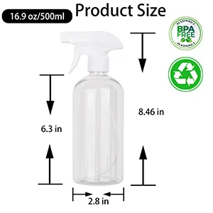 16.9 oz Plastic Spray Bottle Trigger Empty Spray Bottles Clear Refillable Container for Water, Essential Oils, Hair, Cleaning Products, Adjustable Head Sprayer and Stream (2 Pack) Clear 2 Count (Pack of 1) - spray bottle