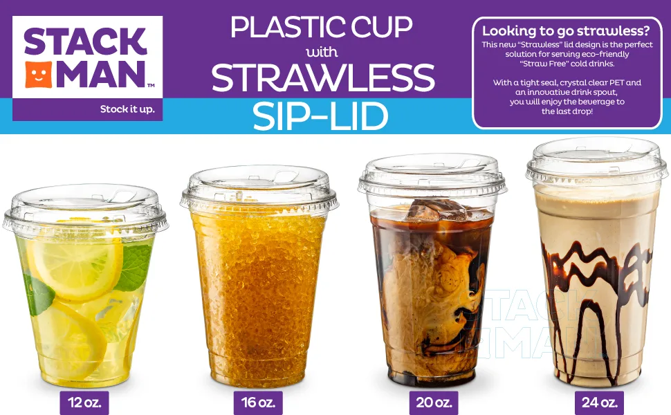 16 oz. Clear Cups with Strawless Sip-Lids, 50 Sets PET Crystal Clear Disposable 16oz Plastic Cups with Lids - Header Image