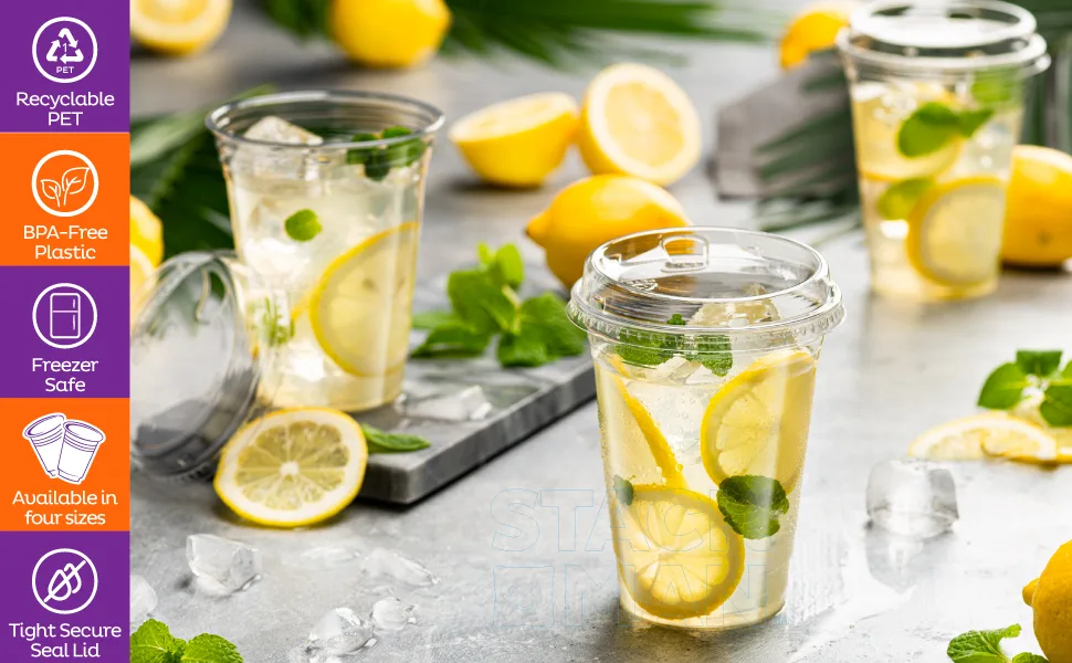 16 oz. Clear Cups with Strawless Sip-Lids, 50 Sets PET Crystal Clear Disposable 16oz Plastic Cups with Lids - Product info and Features