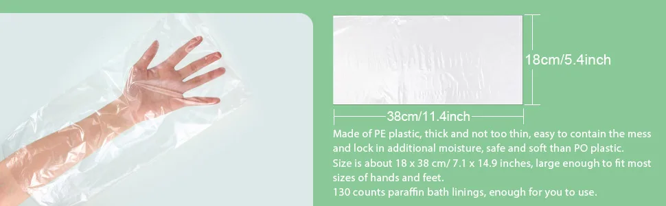 130 Counts Plastic Glove Liners for Hand and Foot, Liners Bath Wax Therapy Bags, Paraffin Bath Hand and Foot Liner - product information 3