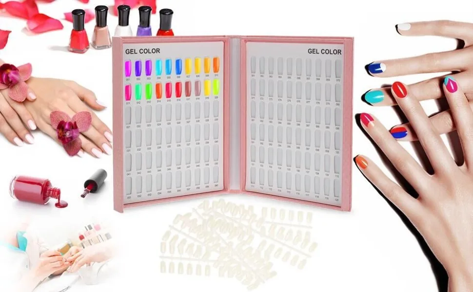 120 Colors Nail Gel Polish Display Chart Nail Polish Color Card with 120 Tips Pink - nail art book