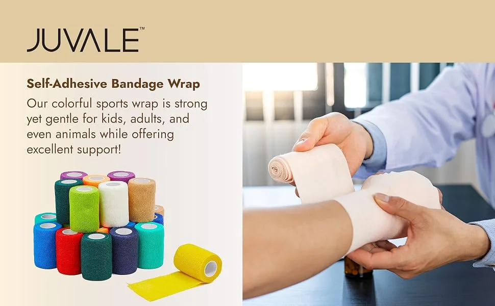 12 Rolls Colorful Adhesive Bandage Wraps, 4 Inch x 5 Yards Cohesive Vet Tape for First Aid (12 Colors) - banner tape wrap