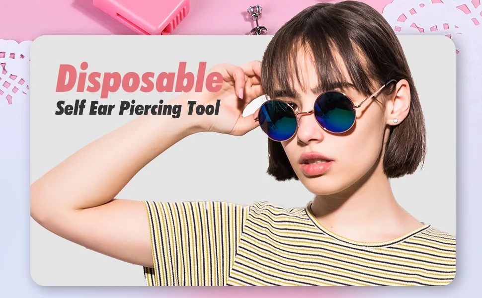 10Pcs Ear Piercing Kit, Evatage Disposable Self Ear Piercing Gun Kit, Nose Piercing Tools with Crystal Stud Earrings for Home Salon Piercing Pink - ear piercing gun kit