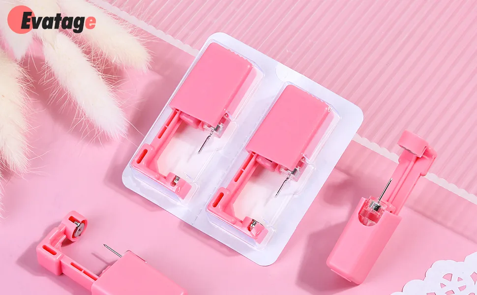 10Pcs Ear Piercing Kit, Evatage Disposable Self Ear Piercing Gun Kit, Nose Piercing Tools with Crystal Stud Earrings for Home Salon Piercing Pink - ear piercing kit
