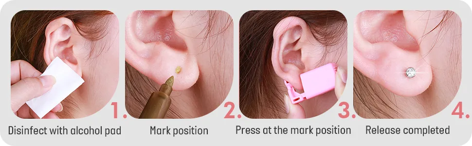 10Pcs Ear Piercing Kit, Evatage Disposable Self Ear Piercing Gun Kit, Nose Piercing Tools with Crystal Stud Earrings for Home Salon Piercing Pink - ear piercing tool kit