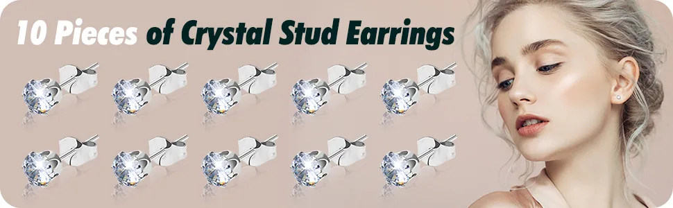 10Pcs Ear Piercing Kit, Evatage Disposable Self Ear Piercing Gun Kit, Nose Piercing Tools with Crystal Stud Earrings for Home Salon Piercing Pink - piercing kit for all piercings