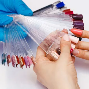 100pcs Fan-shaped Nail Swatch Sticks, False Fake Nail Art Tips Sticks Polish Gel Salon Display Practice Tools with Metal Split Ring Holder (Clear) - nail salon