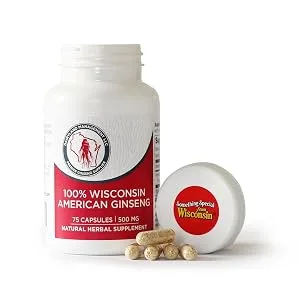 100% Authentic American Ginseng Capsules -500 mg. Potent Ground Ginseng Root - No Fillers, Binders or Other Additives. (75) 75 Count (Pack of 1) - Ginseng roots, ginseng Capsules, American Ginseng Capsules